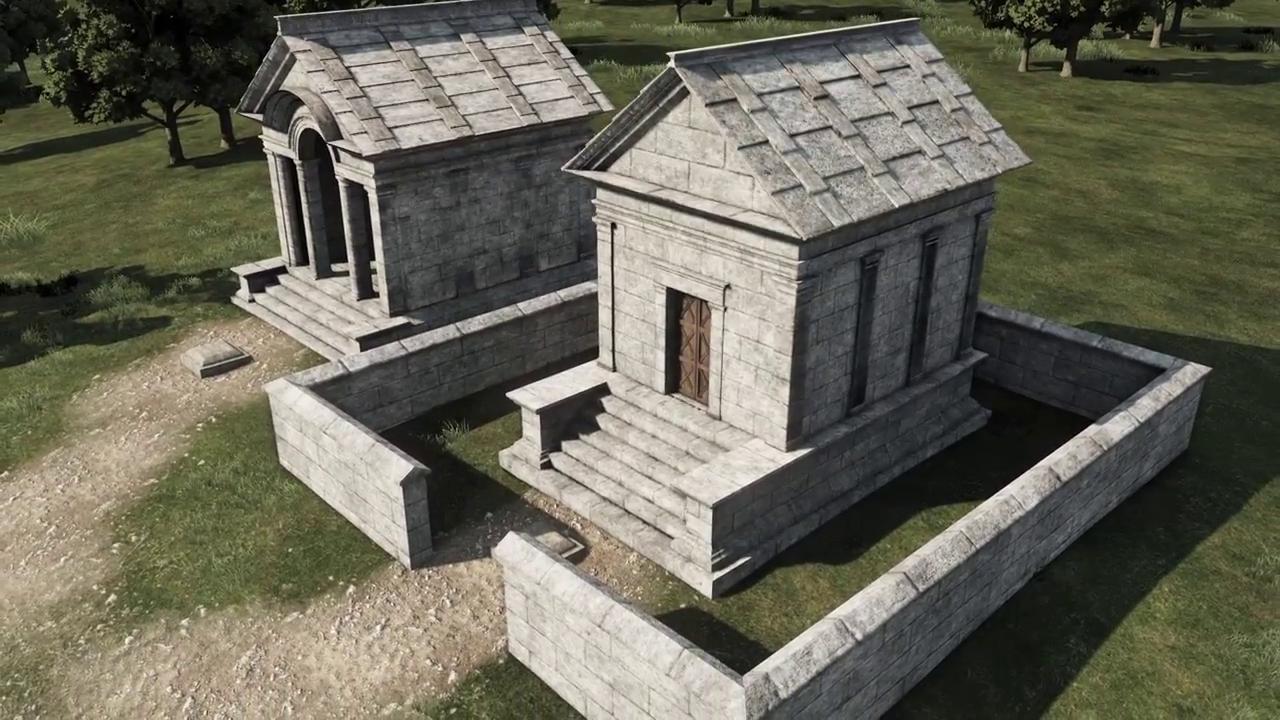 Reconstitution 3D des temples tombeaux du site des Cars